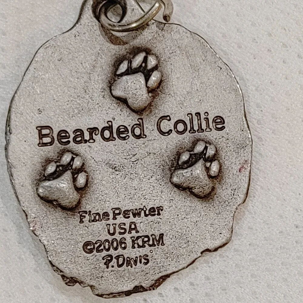 Vintage 2003 Fine Pewter Bearded Collie Dog Keyring Charm by P. Davis (KRM)